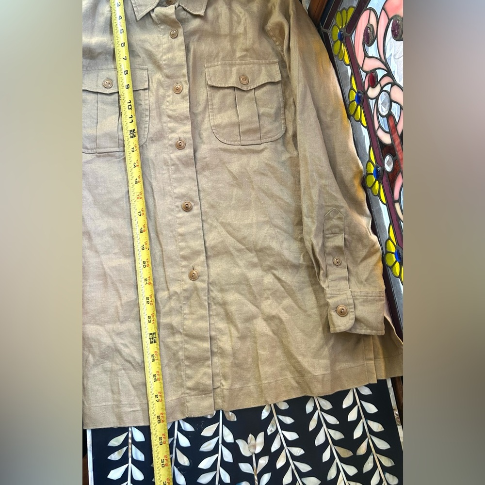 Lauren‎ Ralph Lauren Linen Safari Shirt Beige Utility Button Up Size 8 - Picture 9 of 10